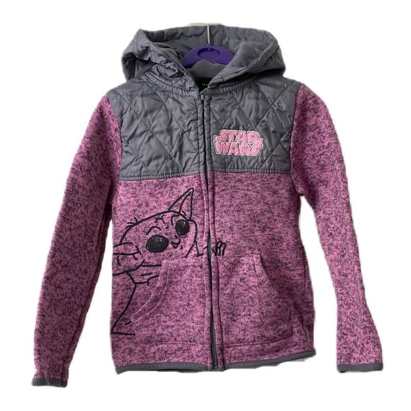 Girls Size 6 Baby Yoda Jacket Star Wars Purple and Grey Lightweight Full Zip - Picture 1 of 7